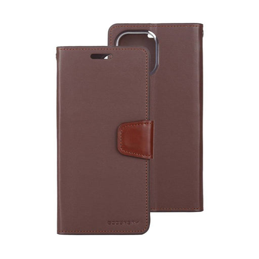 Mercury Sonata brown wallet case iPhone 13 Pro Max elegant leather texture TPU shock absorption