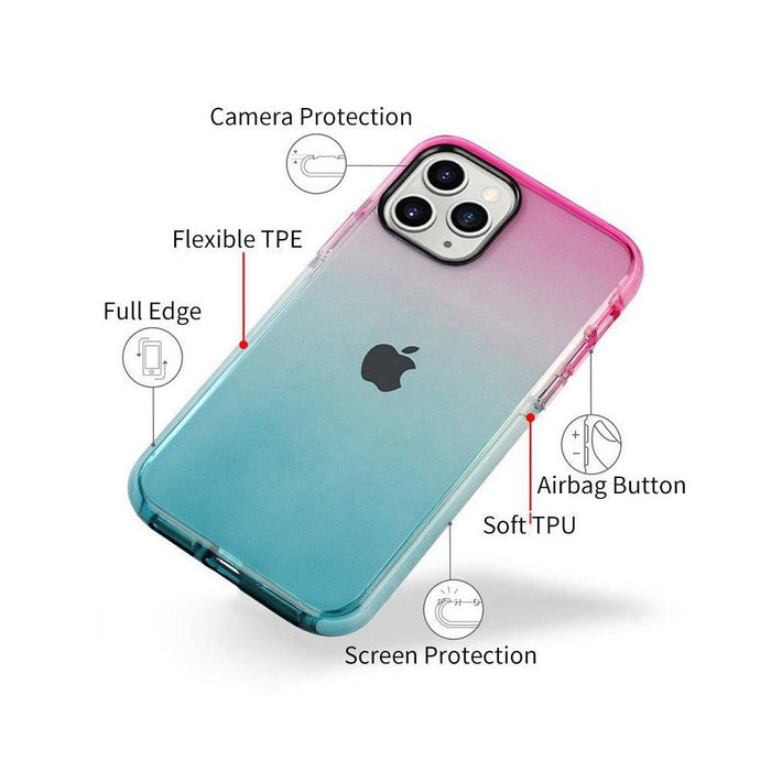 Pink to blue gradient pattern detail on shockproof case for iPhone 12 and 12 Pro