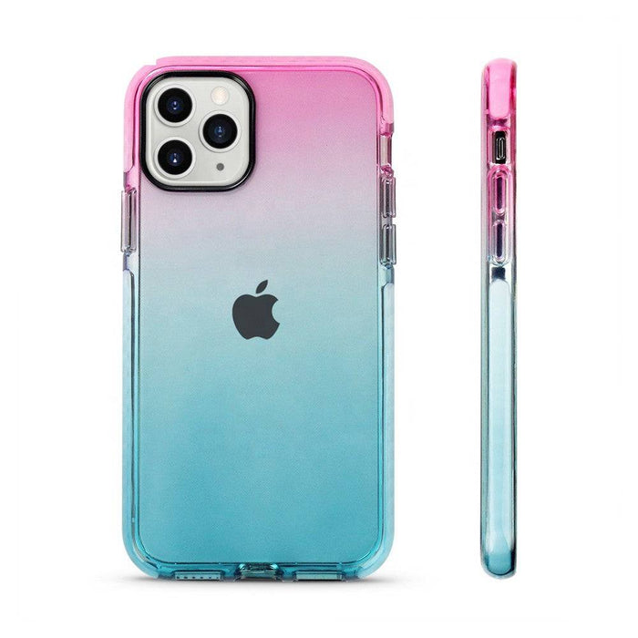 Side and button protection on pink blue iPhone 12 and iPhone 12 Pro case