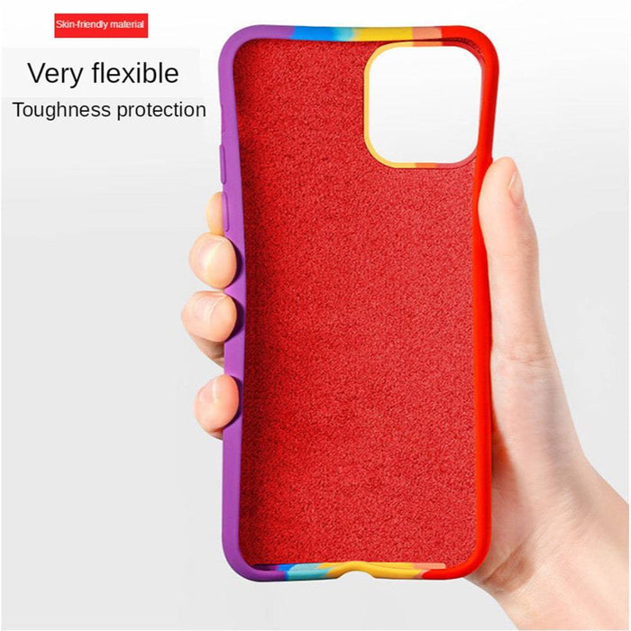 Rear angle of rainbow iPhone 14 Pro Max silicone case	