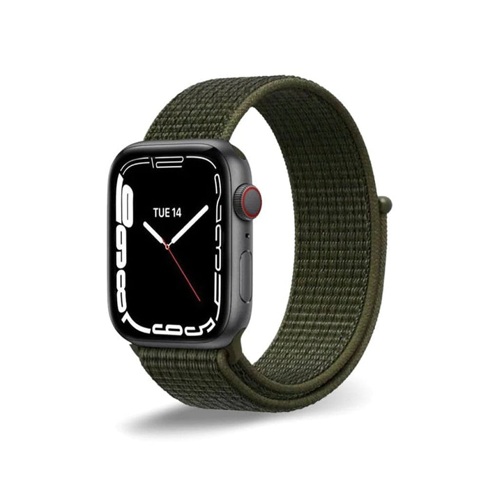 Re-Define Classic Nylon Apple Watch Band 42mm 44mm 45mm Dark Green woven design larger displays color-matched adaptors main product