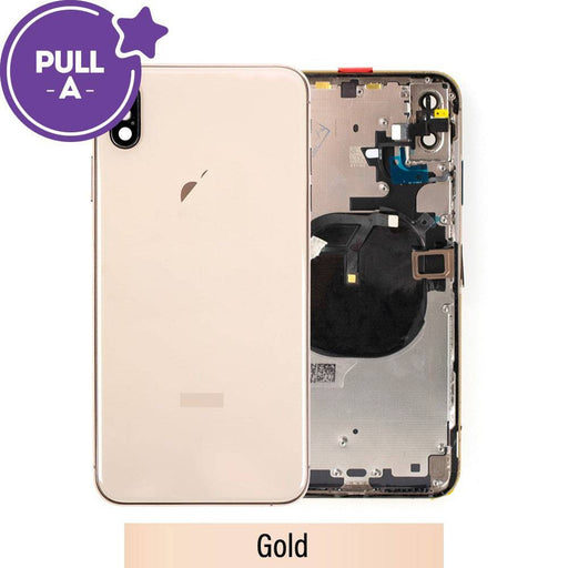 Rear Housing for iPhone XS Max – Gold Assembly with Apple logo and wireless charging flex.