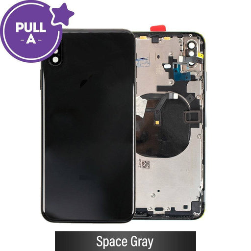 iPhone XS Max Rear Housing – Space Gray with Apple logo and all necessary components.