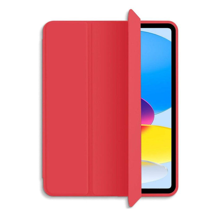 Red soft TPU leather iPad case displaying premium materials construction and shock drop impact protection bold color variant