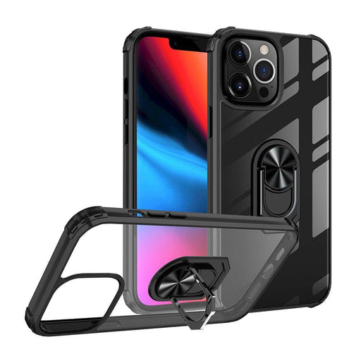 Ring Holder Military Shockproof Car Magnetic Case iPhone 13 Pro Max Black - Full Protection with Kickstand